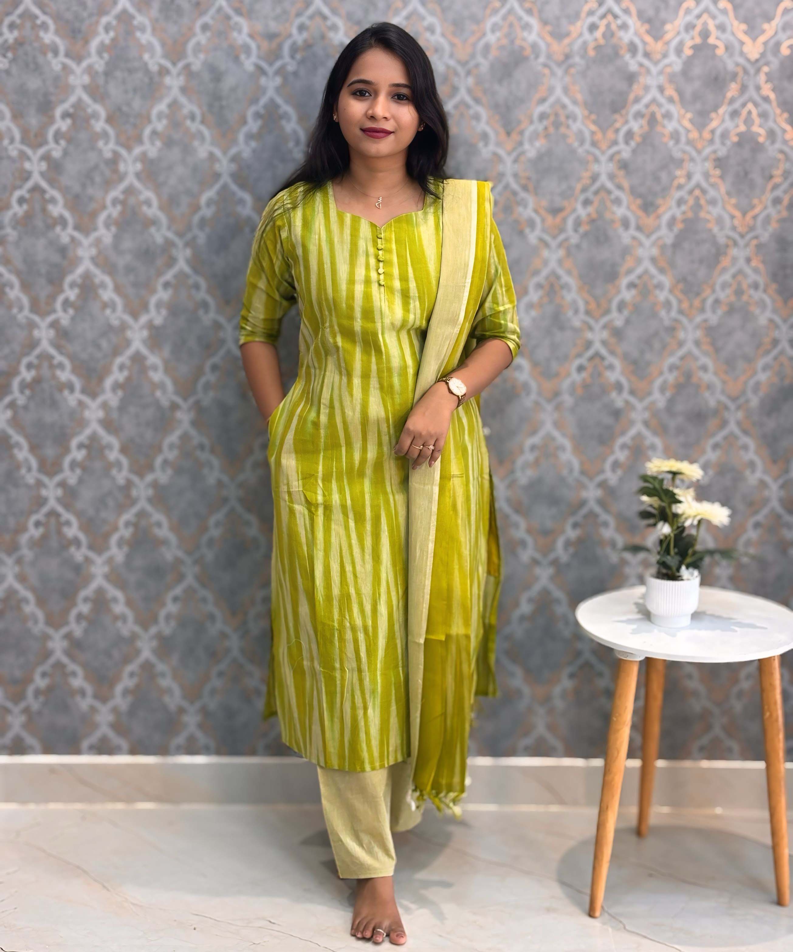 Lite Green Color Premium Ikkat Cotton salwar Set with Pocket / LSS197