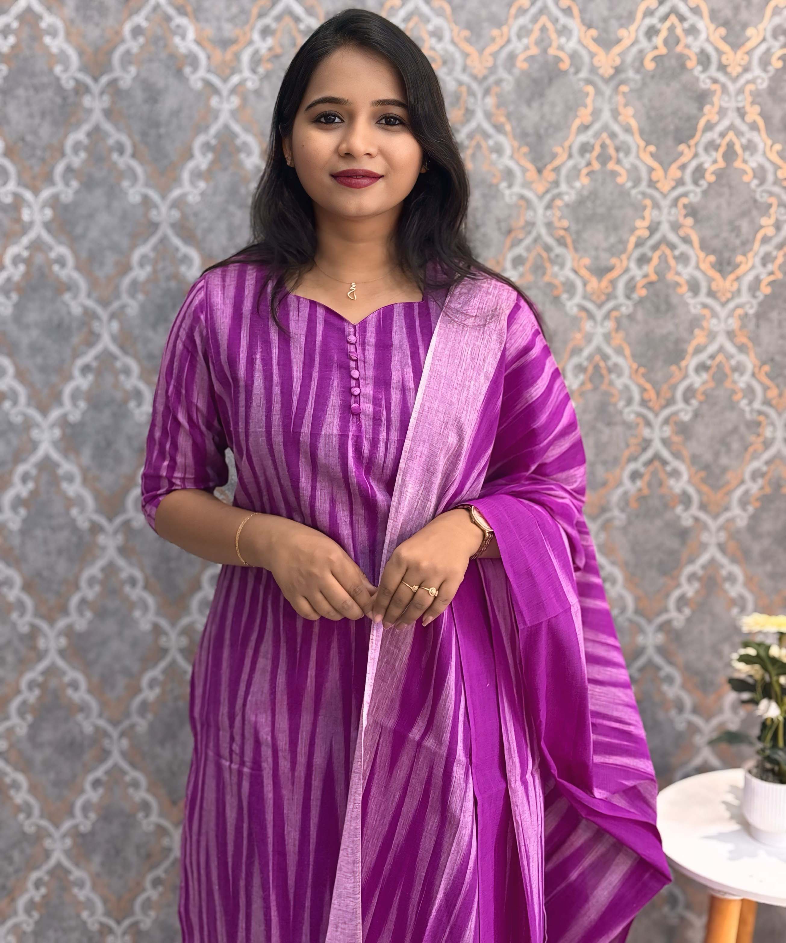 Dark Purple Color Premium Ikkat Cotton salwar Set with Pocket / LSS197