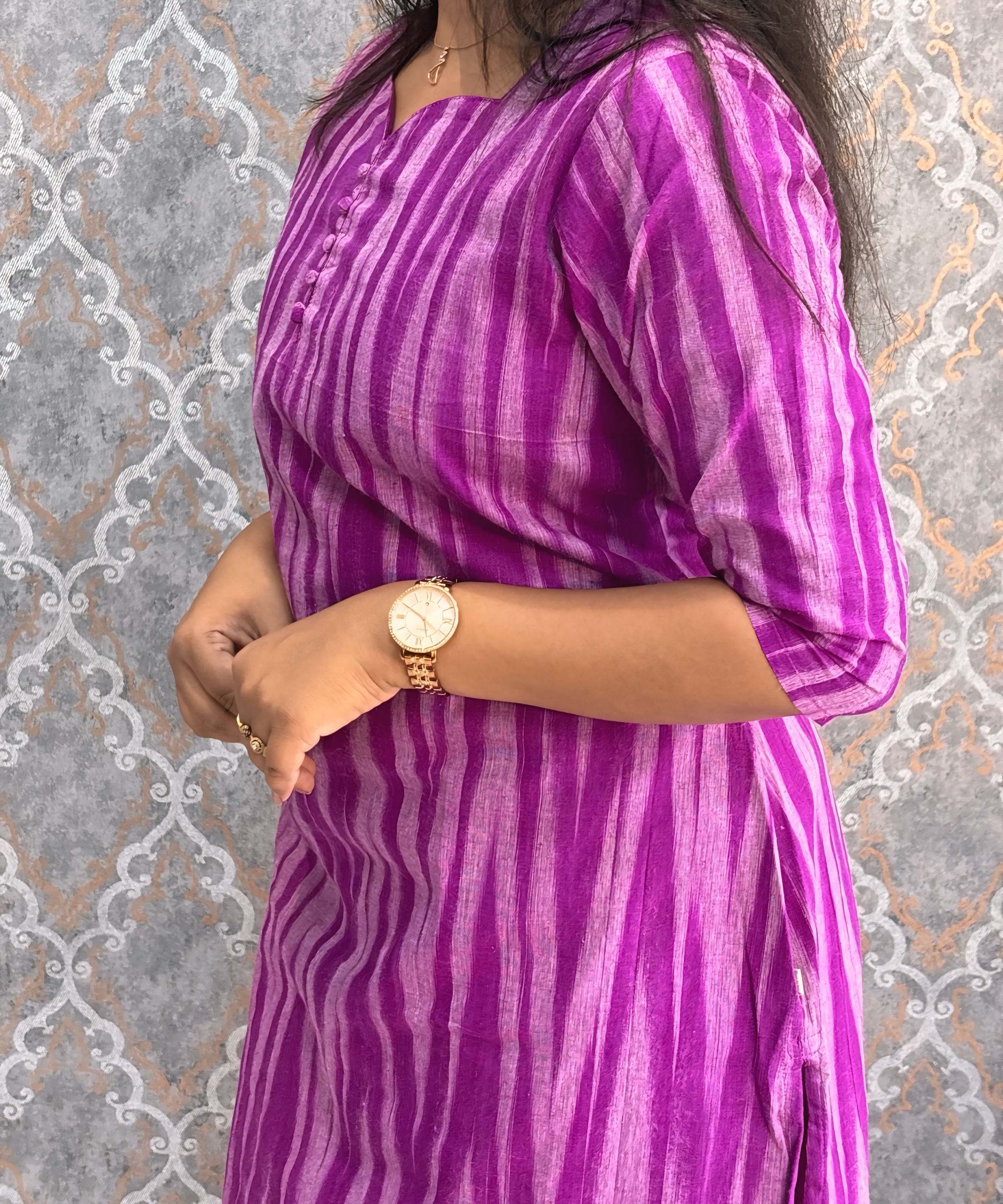 Dark Purple Color Premium Ikkat Cotton salwar Set with Pocket / LSS197