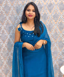 Teal Blue Color Premium Indo-Western Sleeveless 3 Piece Salwar Set / ESS323