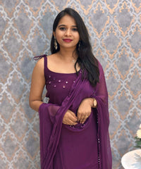 Dark Wine Color Premium Indo-Western Sleeveless 3 Piece Salwar Set / ESS323