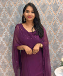 Dark Wine Color Premium Indo-Western Sleeveless 3 Piece Salwar Set / ESS323