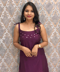 Dark Wine Color Premium Indo-Western Sleeveless 3 Piece Salwar Set / ESS323
