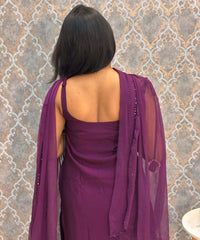 Dark Wine Color Premium Indo-Western Sleeveless 3 Piece Salwar Set / ESS323