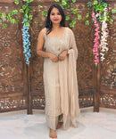 Beige Color Premium Indo-Western Sleeveless 3 Piece Salwar Set / ESS323