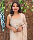 Beige Color Premium Indo-Western Sleeveless 3 Piece Salwar Set / ESS323