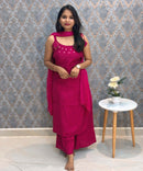 Rani Pink Color Premium Indo-Western Sleeveless 3 Piece Salwar Set / ESS323