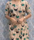 Beige and Green Color Premium Kalamkari Cotton Kurti / LSS223