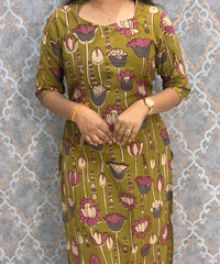 Mehandi Green Color Premium Kalamkari Cotton Kurti / LSS223