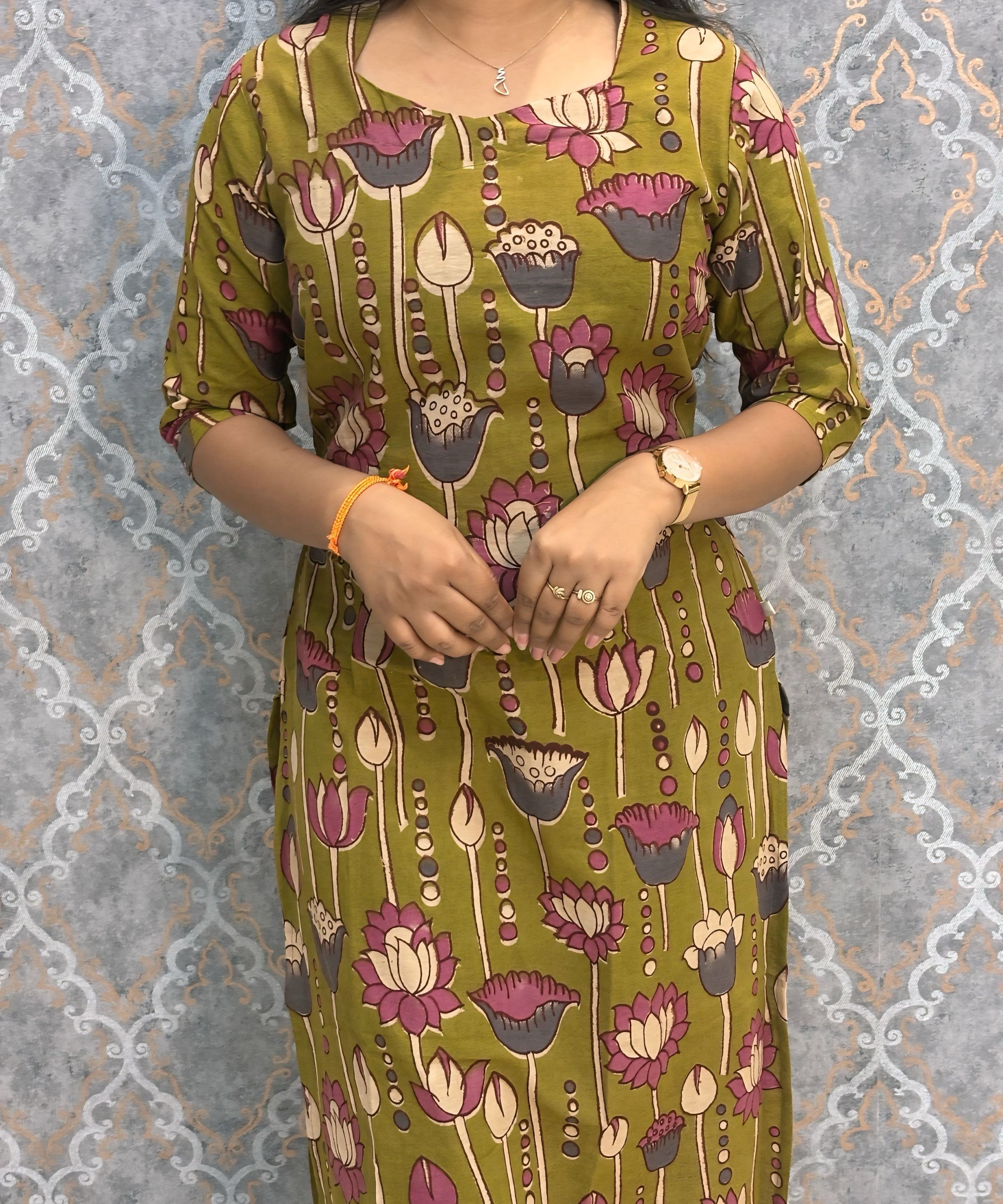 Mehandi Green Color Premium Kalamkari Cotton Kurti / LSS223