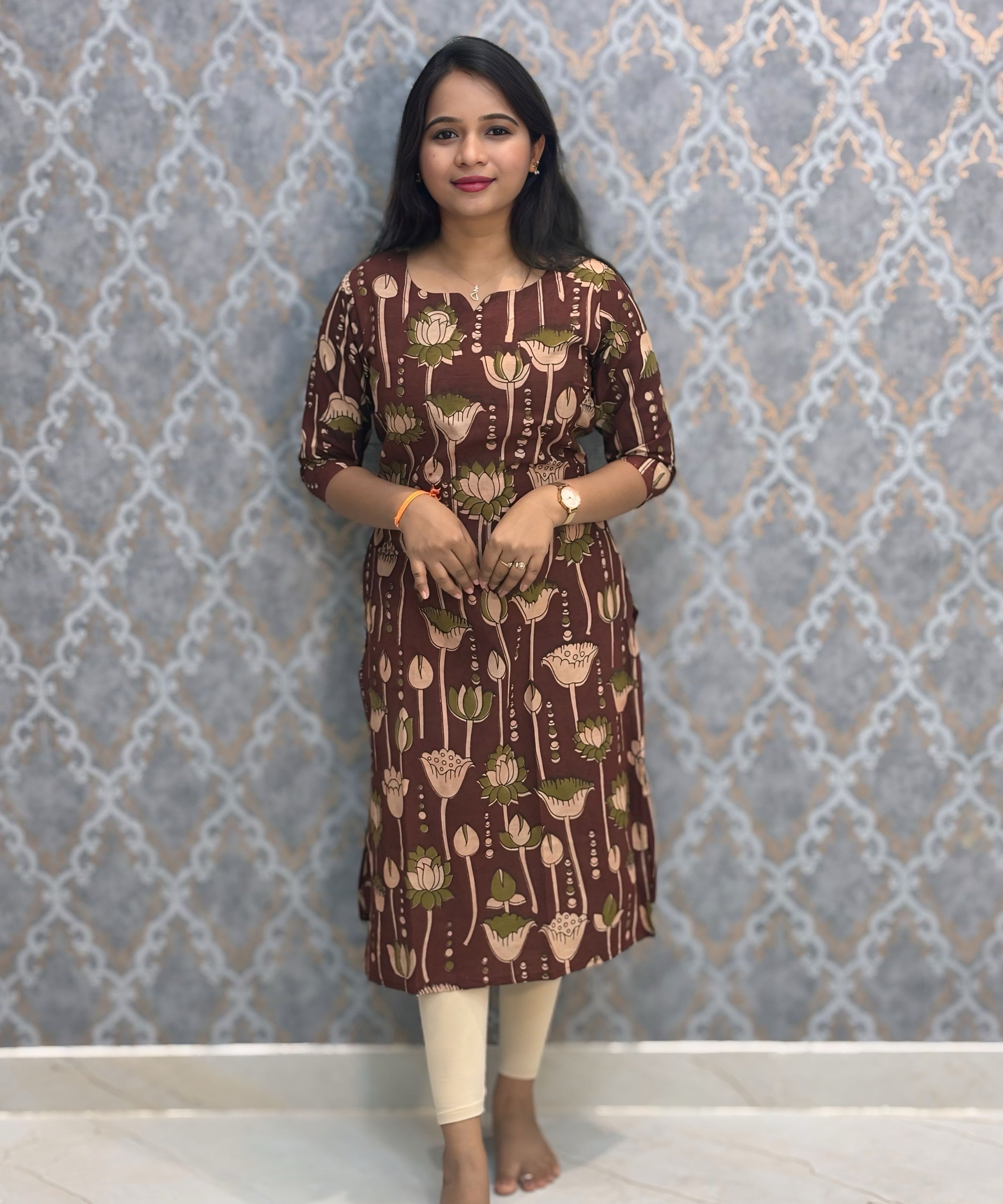 Brown and Beige Color Premium Kalamkari Cotton Kurti / LSS223
