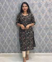 Black Color Premium Kalamkari Cotton Kurti / LSS223