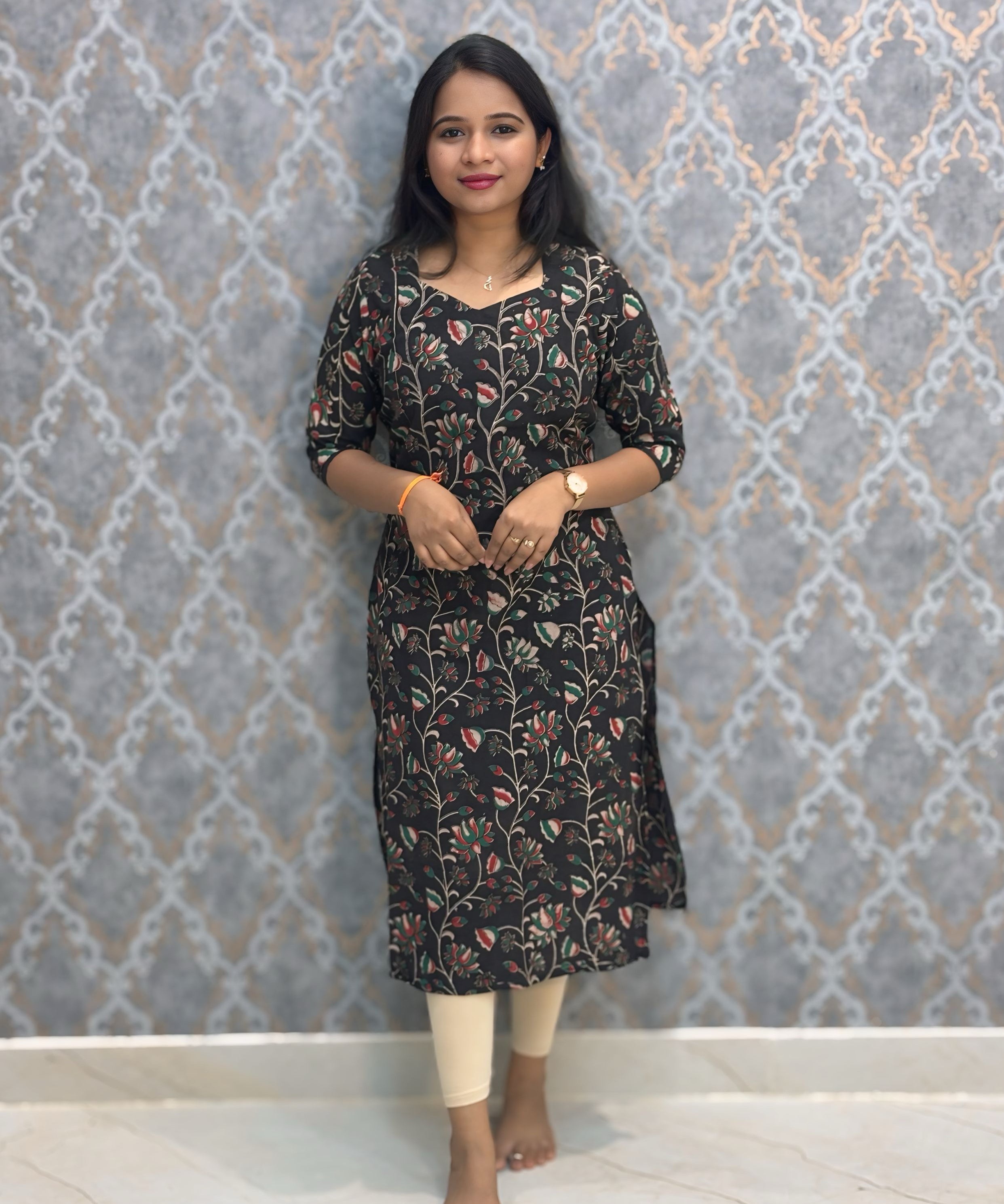 Black Color Premium Kalamkari Cotton Kurti / LSS223