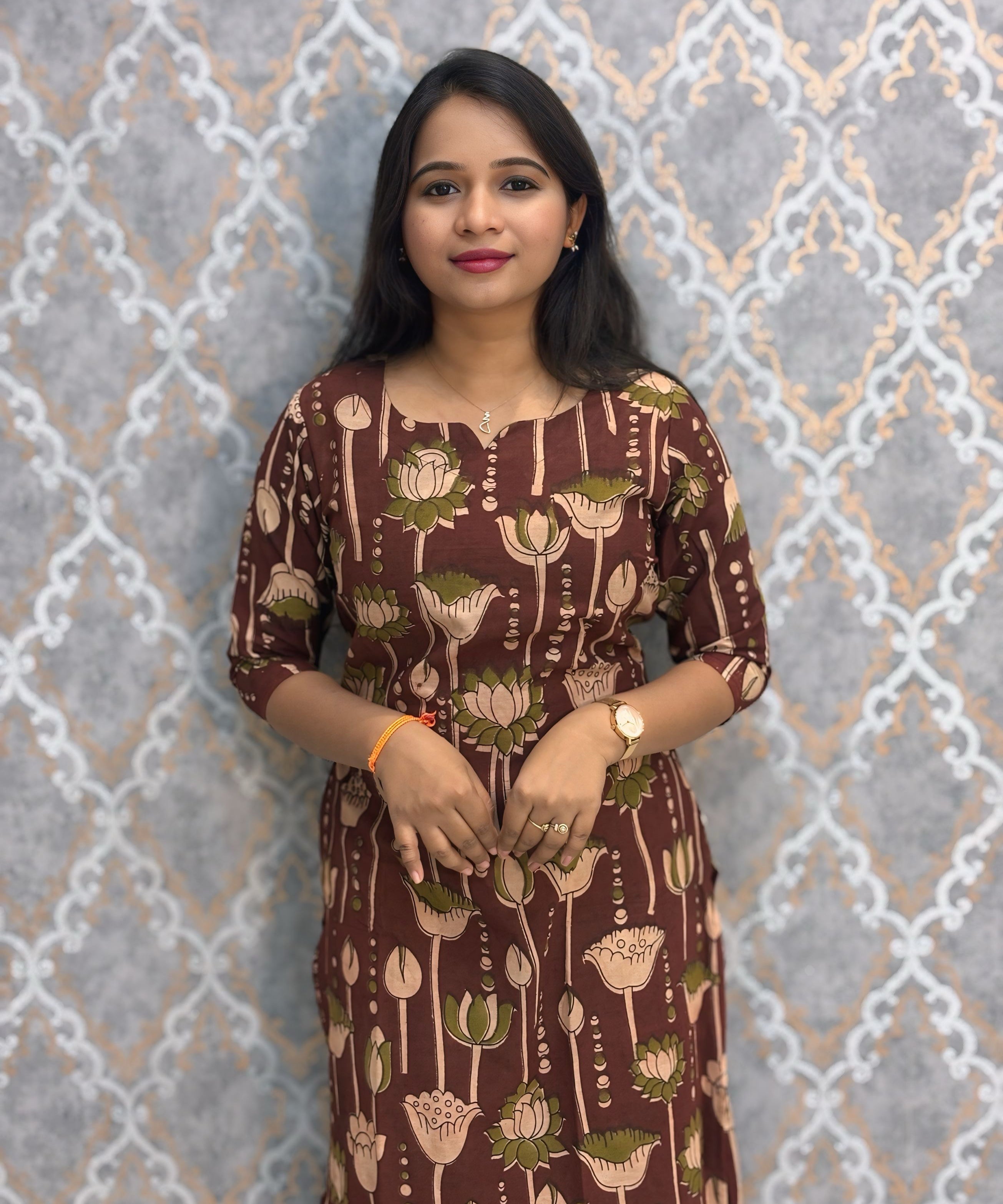 Brown and Beige Color Premium Kalamkari Cotton Kurti / LSS223