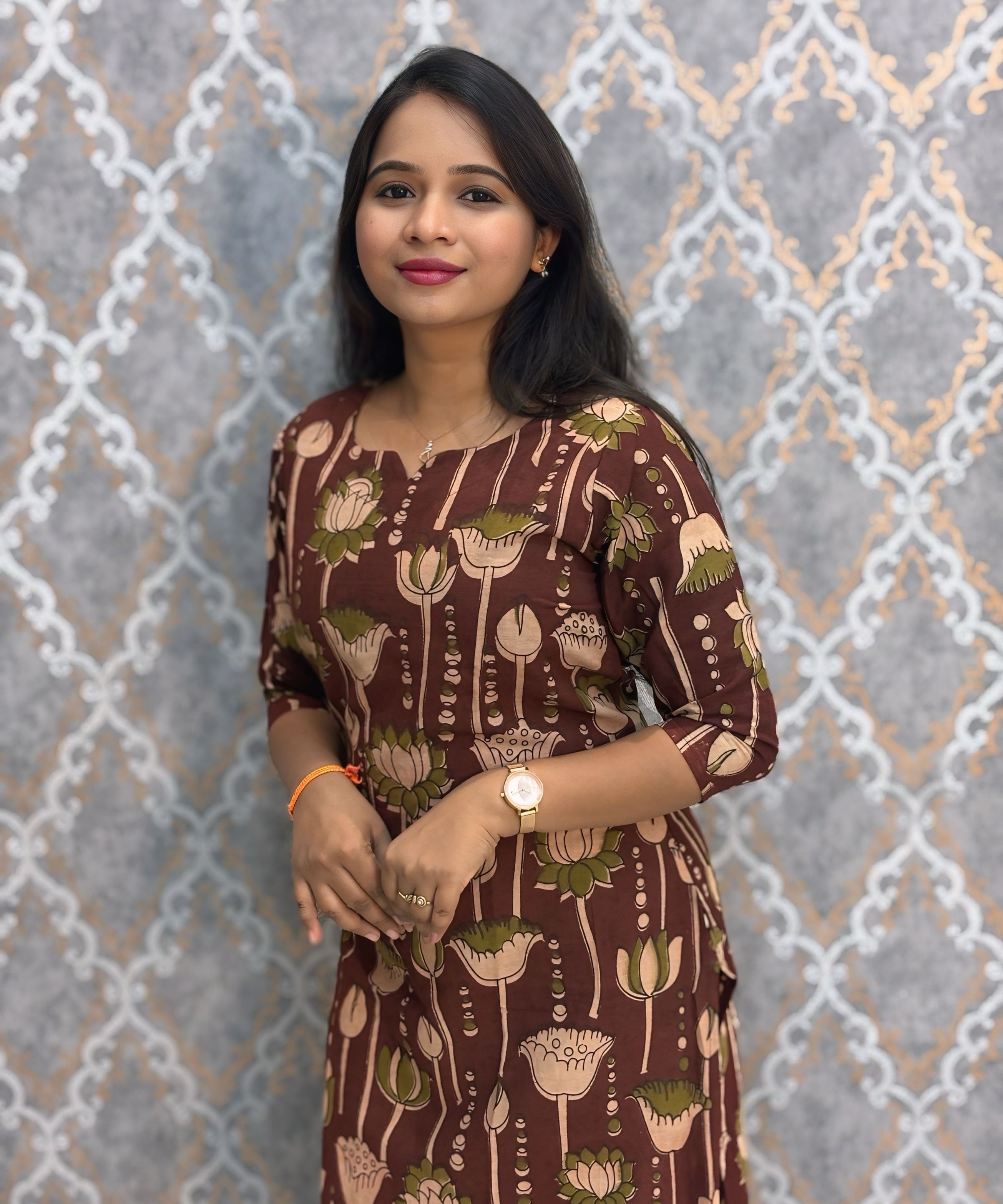 Brown and Beige Color Premium Kalamkari Cotton Kurti / LSS223