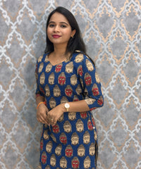 Blue Color Premium Kalamkari Cotton Kurti / LSS223