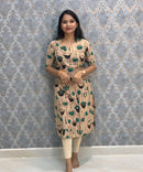 Beige and Green Color Premium Kalamkari Cotton Kurti / LSS223