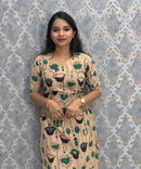 Beige and Green Color Premium Kalamkari Cotton Kurti / LSS223