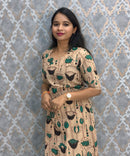 Beige and Green Color Premium Kalamkari Cotton Kurti / LSS223