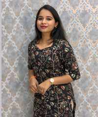 Black Color Premium Kalamkari Cotton Kurti / LSS223