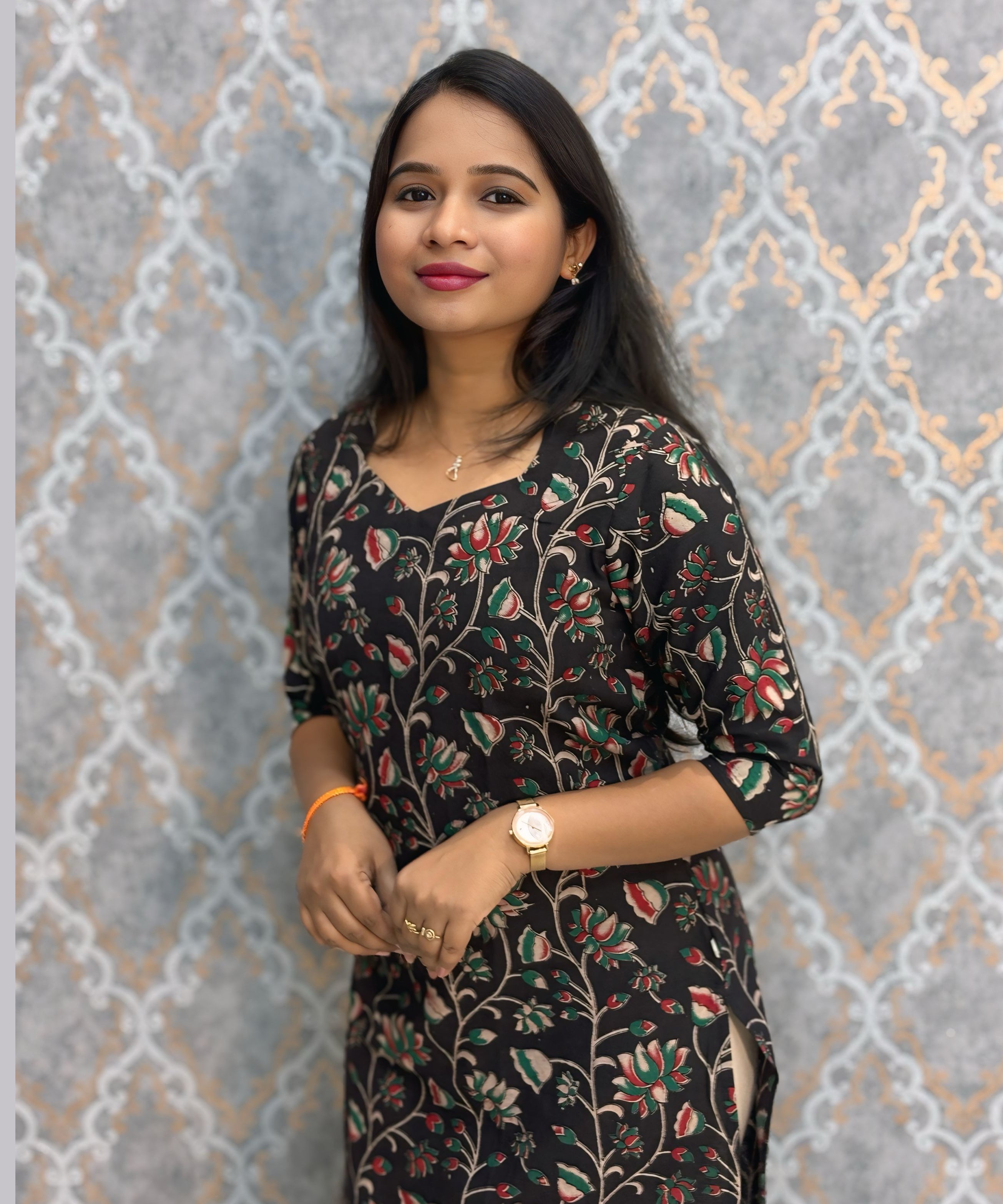 Black Color Premium Kalamkari Cotton Kurti / LSS223