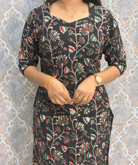 Black Color Premium Kalamkari Cotton Kurti / LSS223