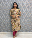 Beige, Pink and Yellow Color Premium Kalamkari Cotton Kurti / LSS223