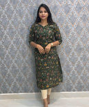 Dark Green Color Premium Kalamkari Cotton Kurti / RS002