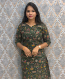 Dark Green Color Premium Kalamkari Cotton Kurti / RS002