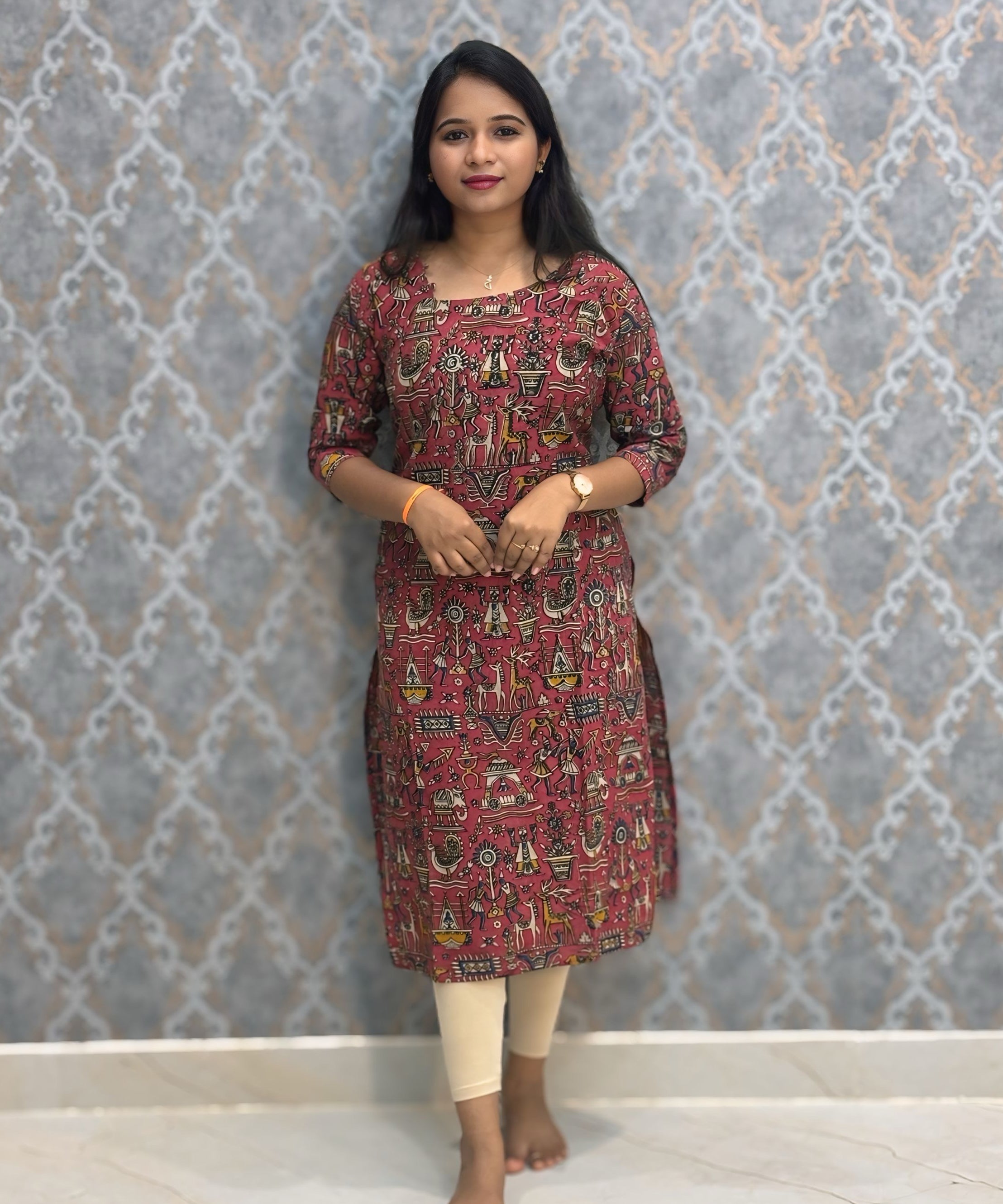 Pink Color Premium Kalamkari Cotton Kurti / RS002