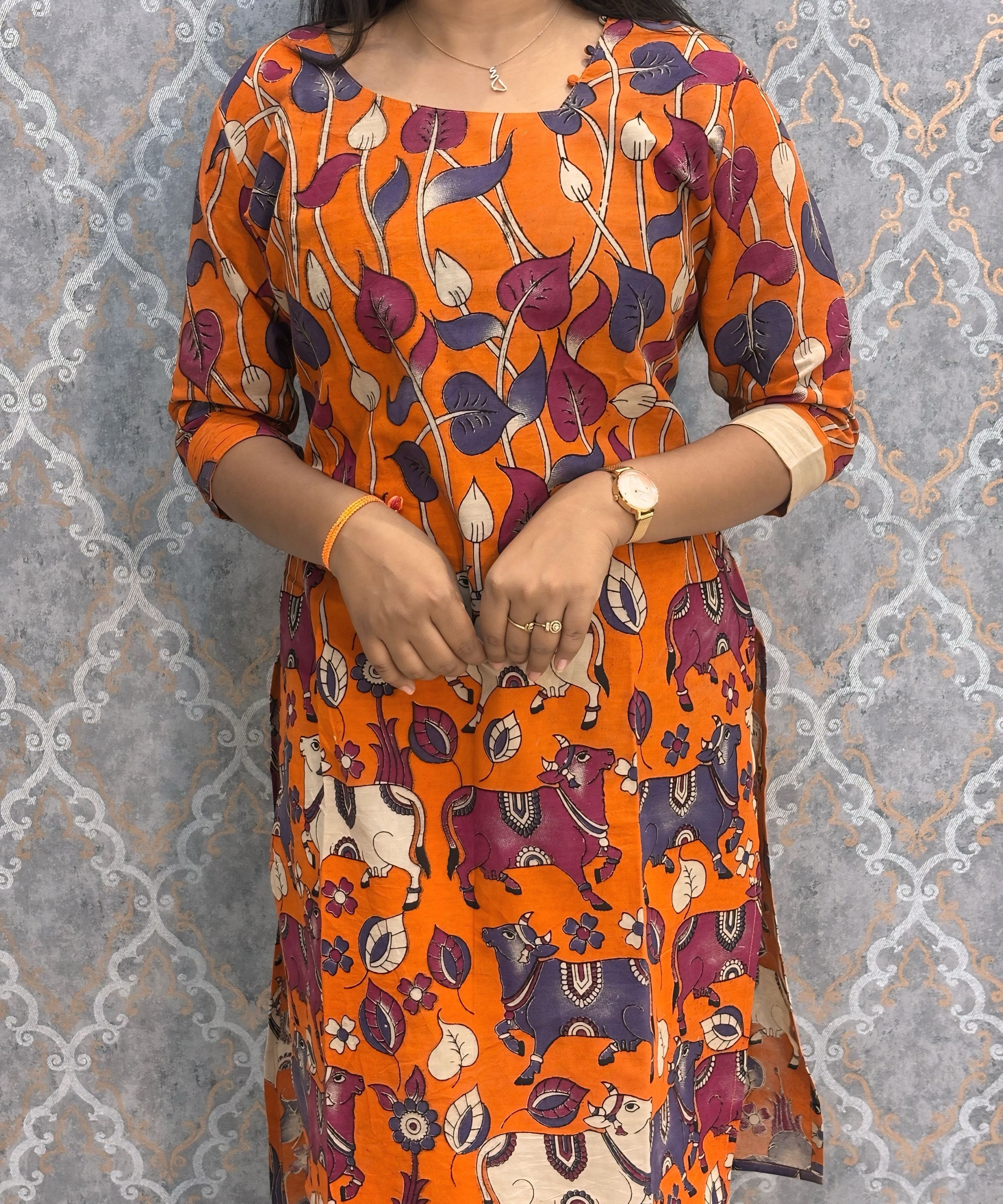 Orange Color Premium Kalamkari Cotton Kurti / RS002