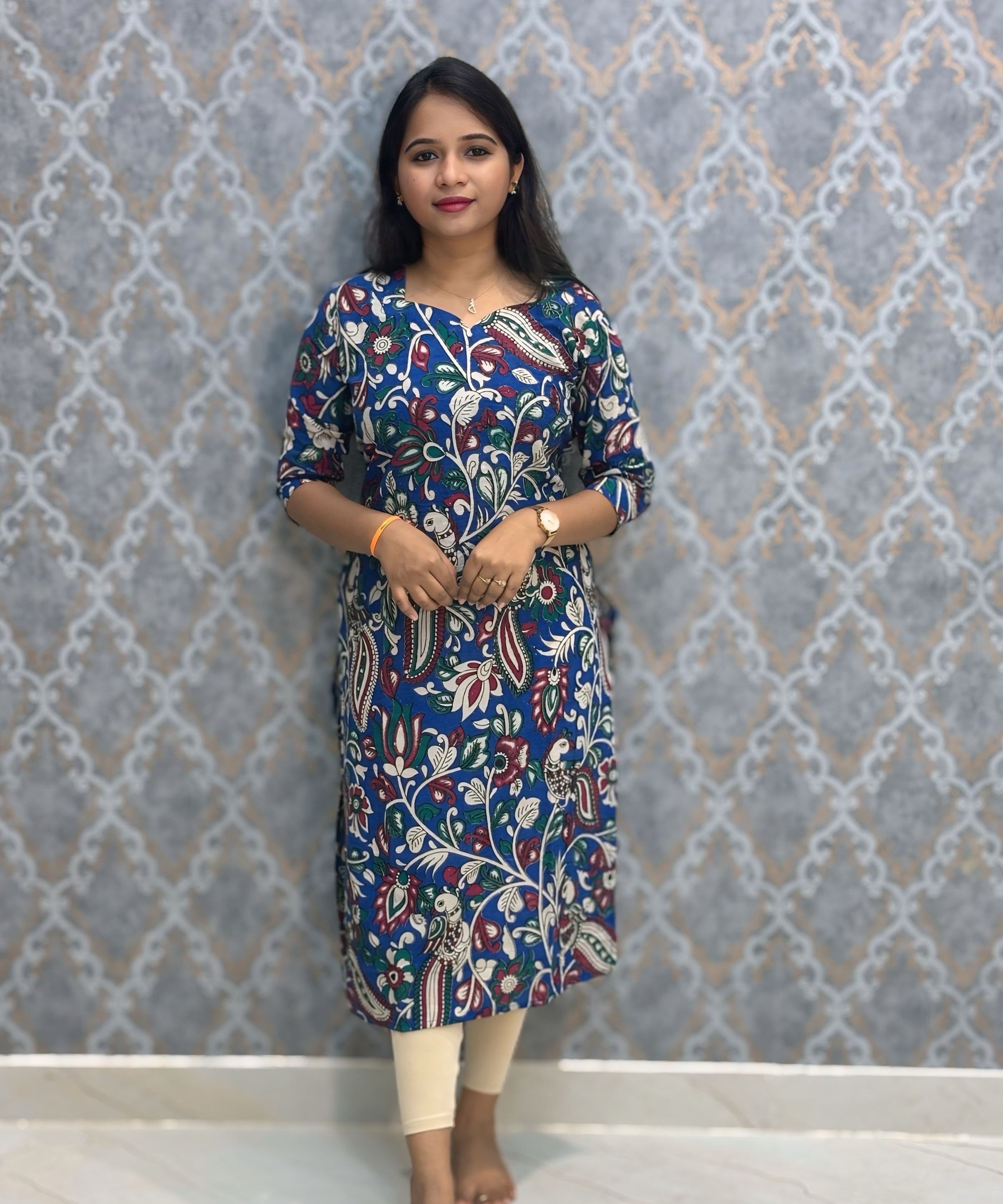 Blue and Beige Color Premium Kalamkari Cotton Kurti / RS002