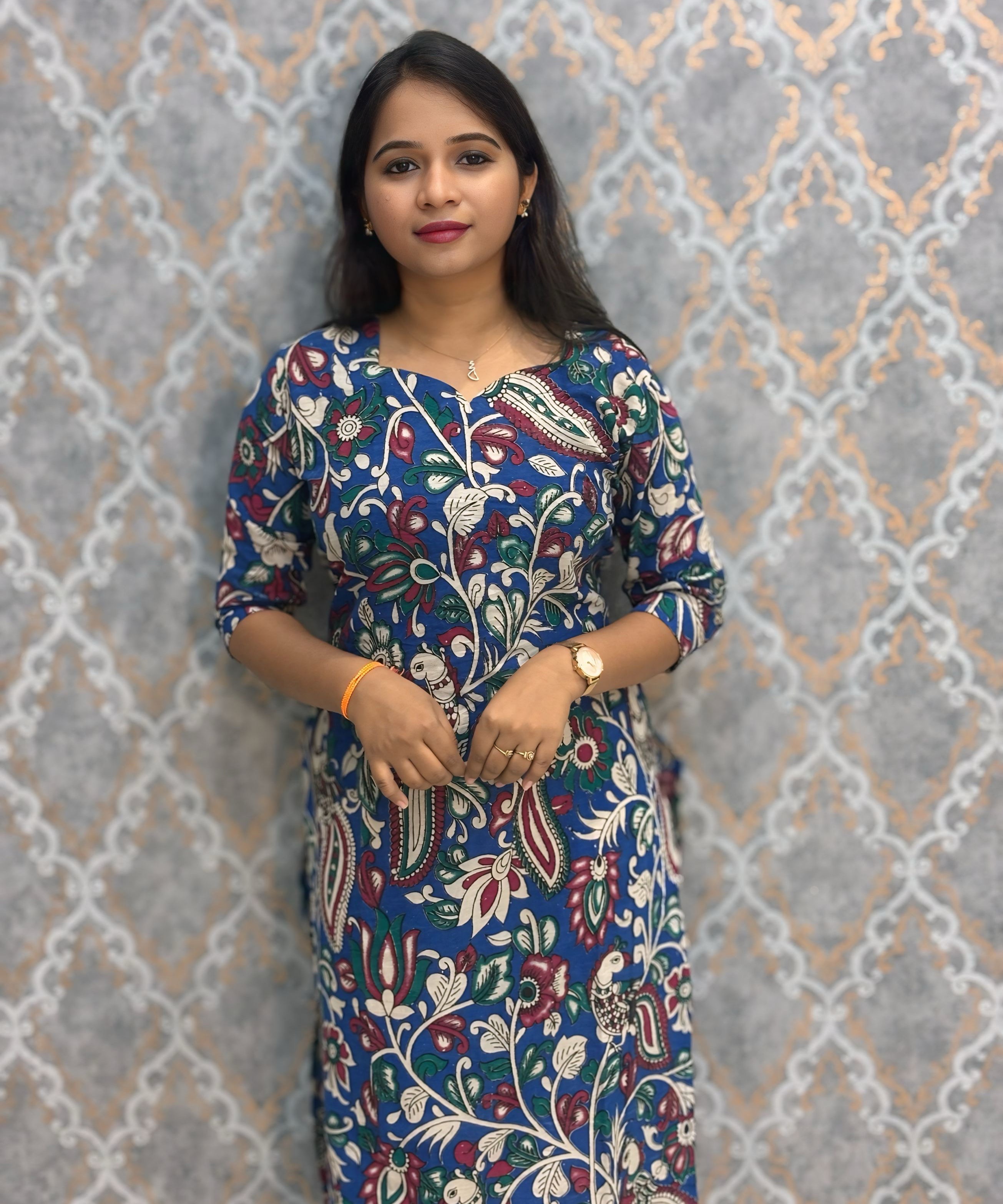 Blue and Beige Color Premium Kalamkari Cotton Kurti / RS002