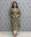 Green and Beige Color Premium Kalamkari Cotton Kurti / RS002