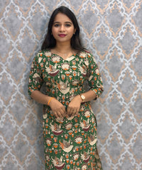 Green and Beige Color Premium Kalamkari Cotton Kurti / RS002