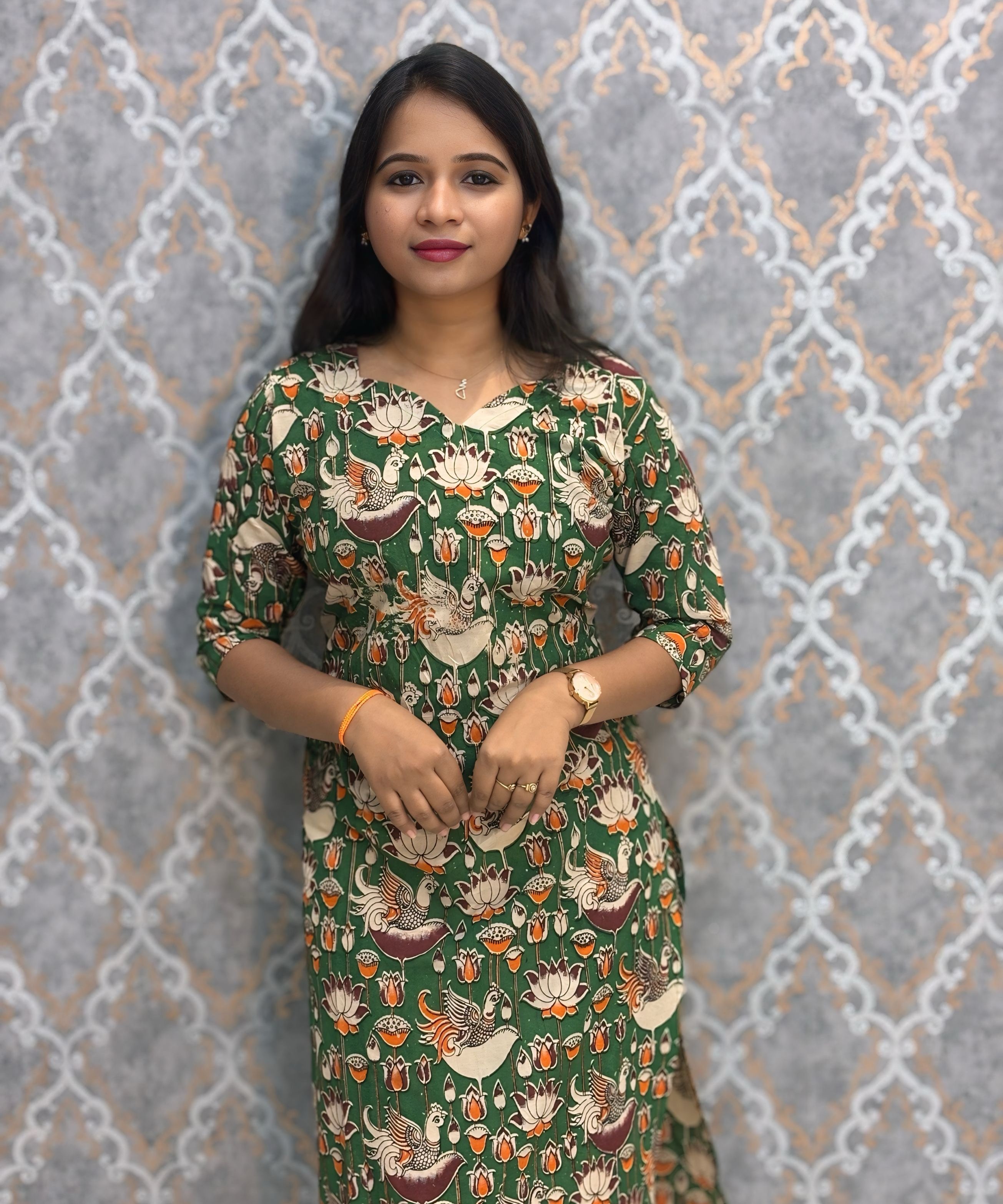 Green and Beige Color Premium Kalamkari Cotton Kurti / RS002