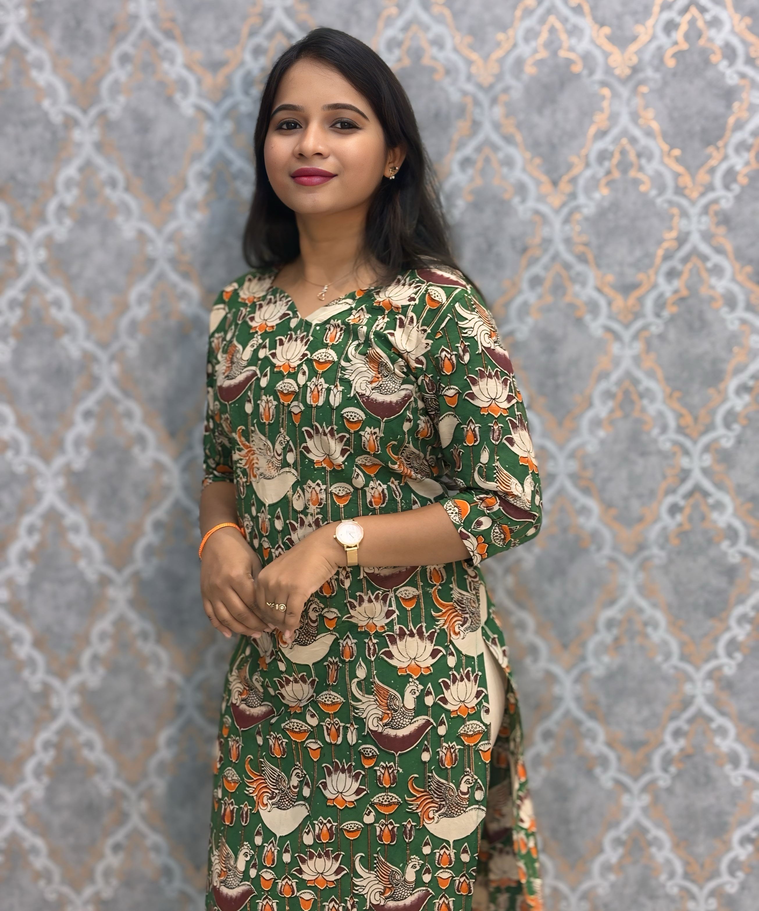 Green and Beige Color Premium Kalamkari Cotton Kurti / RS002