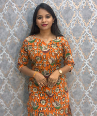 Orange and Beige Color Premium Kalamkari Cotton Kurti / RS002