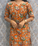 Orange and Beige Color Premium Kalamkari Cotton Kurti / RS002