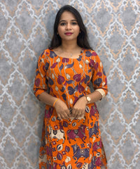 Orange Color Premium Kalamkari Cotton Kurti / RS002