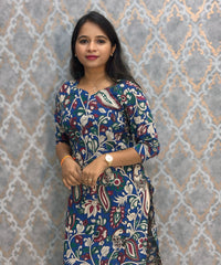 Blue and Beige Color Premium Kalamkari Cotton Kurti / RS002