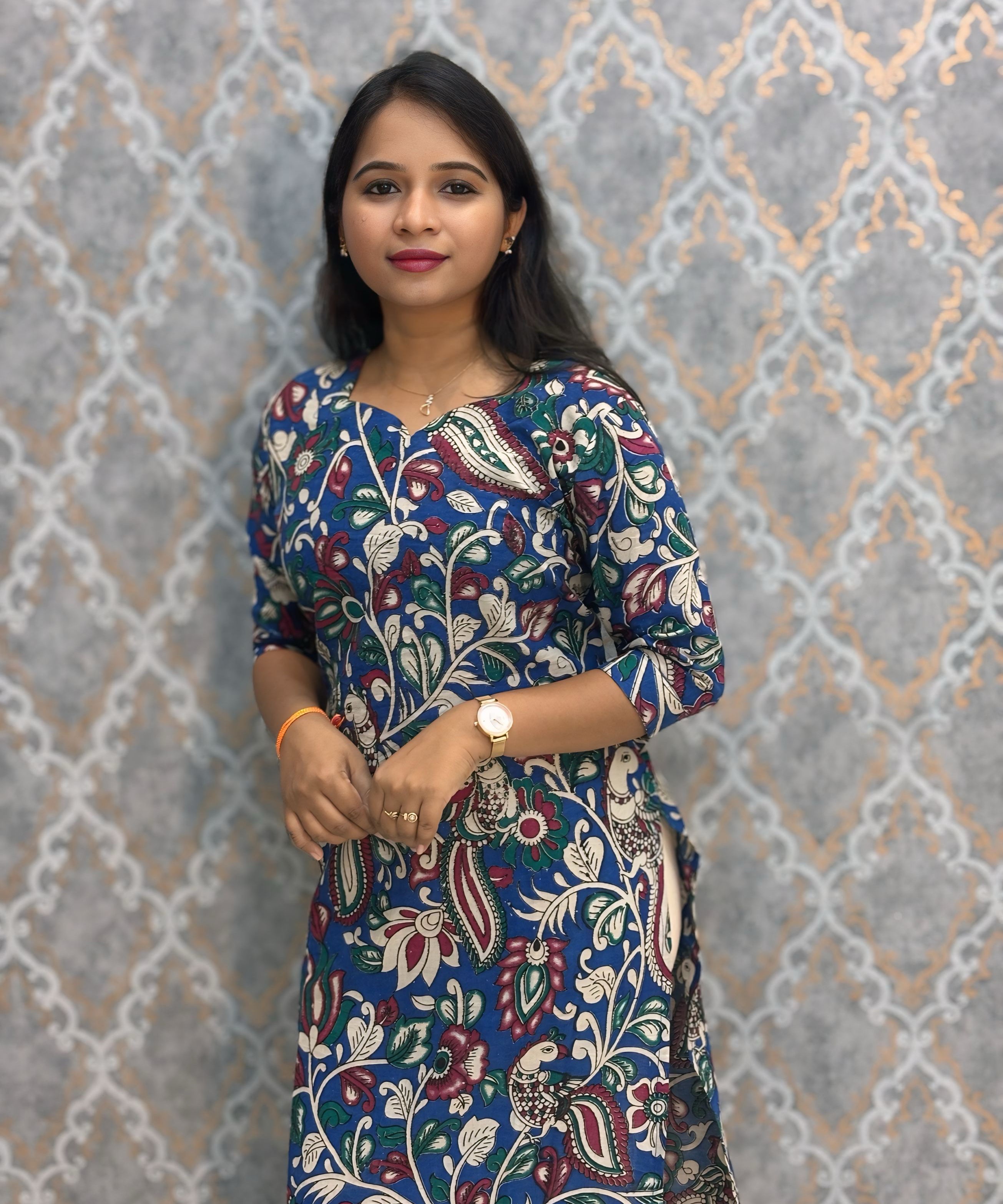 Blue and Beige Color Premium Kalamkari Cotton Kurti / RS002