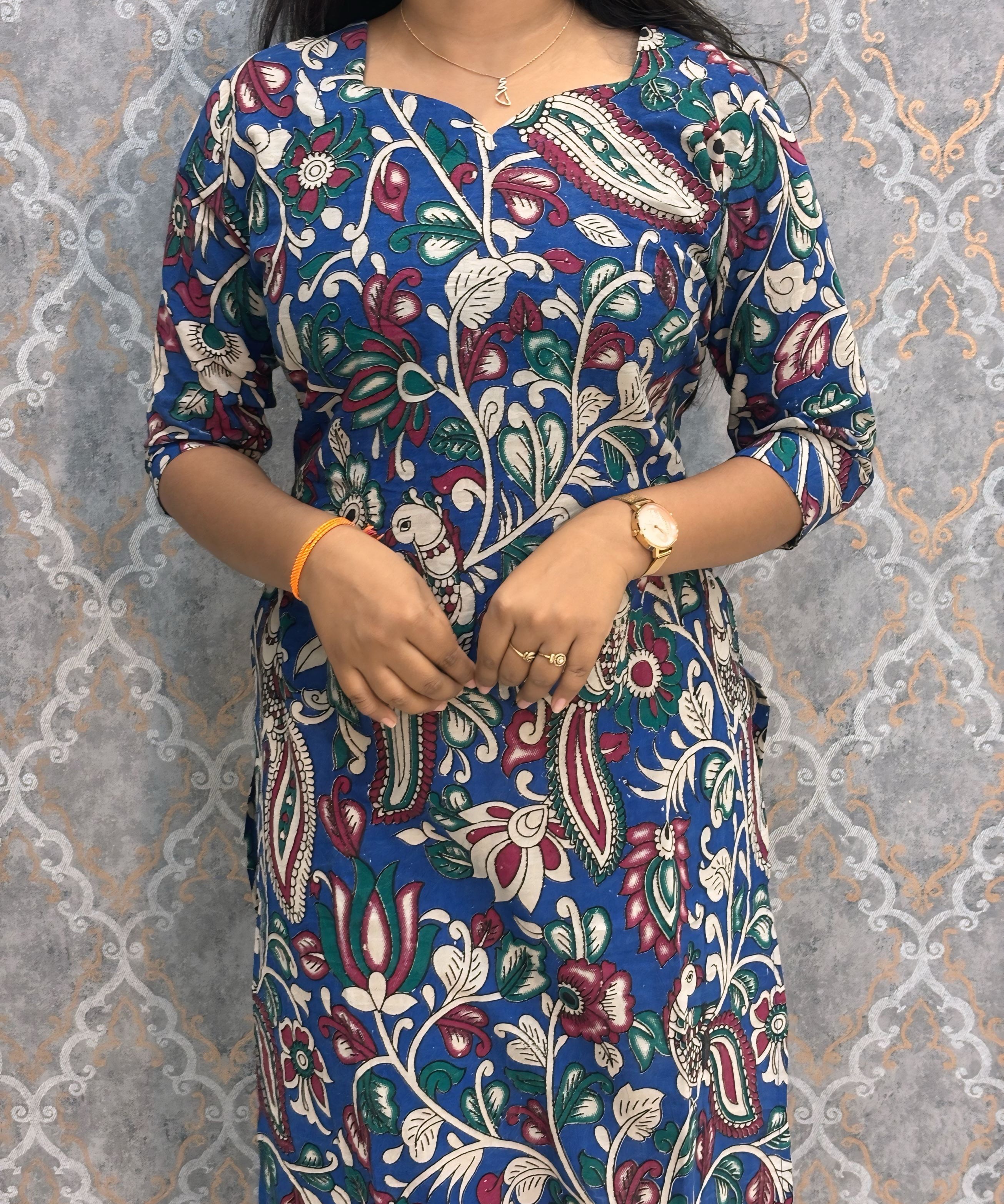 Blue and Beige Color Premium Kalamkari Cotton Kurti / RS002