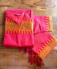 Orange and Pink Color Premium Kanchi Cotton 2 Piece Kurti and Dupatta / LSS198
