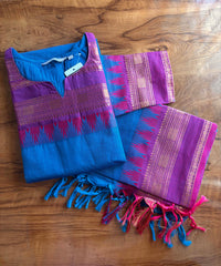 Blue and Purple Color Premium Kanchi Cotton 2 Piece Kurti and Dupatta / LSS198