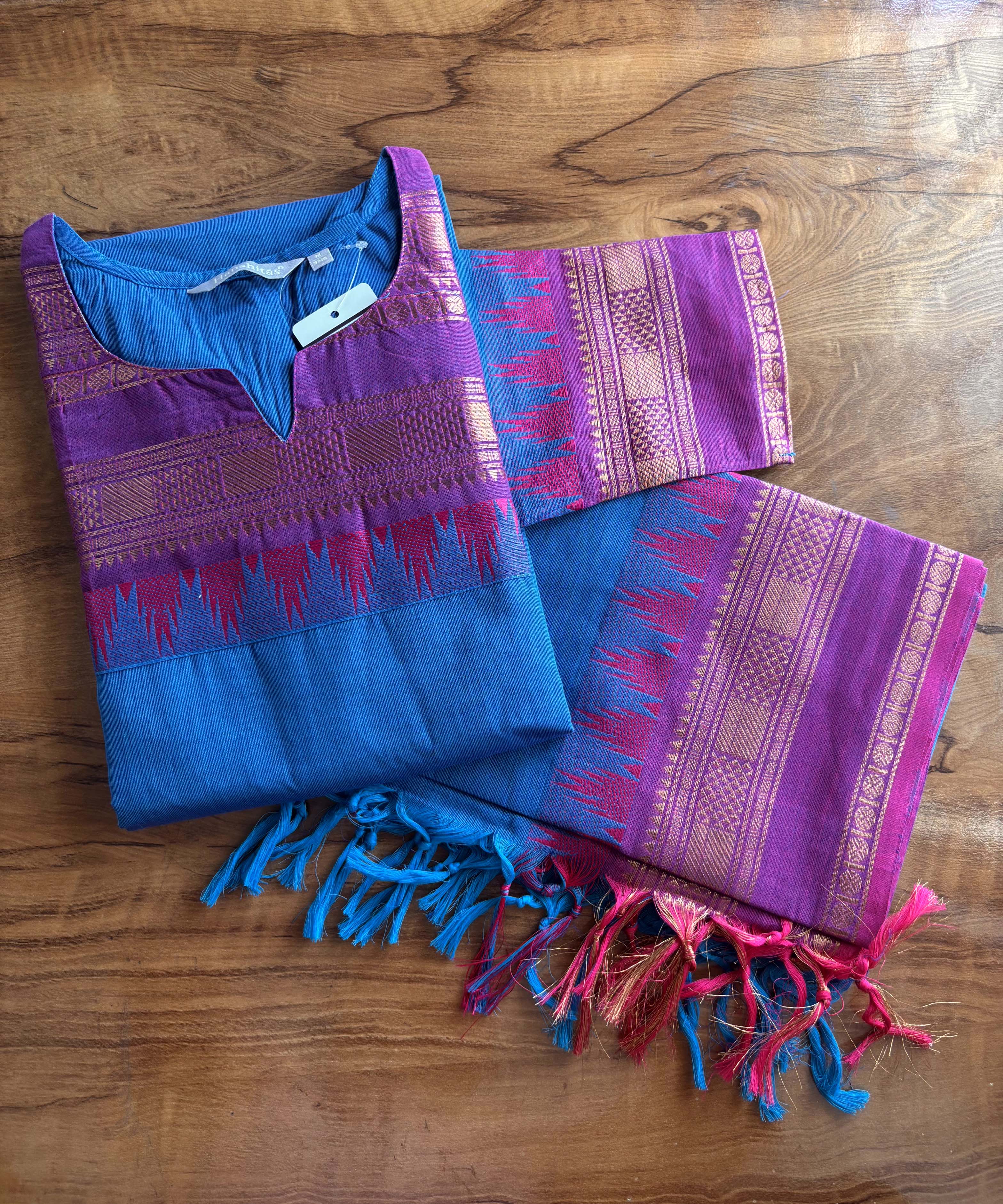 Blue and Purple Color Premium Kanchi Cotton 2 Piece Kurti and Dupatta / LSS198