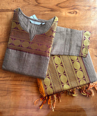 Coffee Brown Color Premium Kanchi Cotton 2 Piece Kurti and Dupatta / LSS198