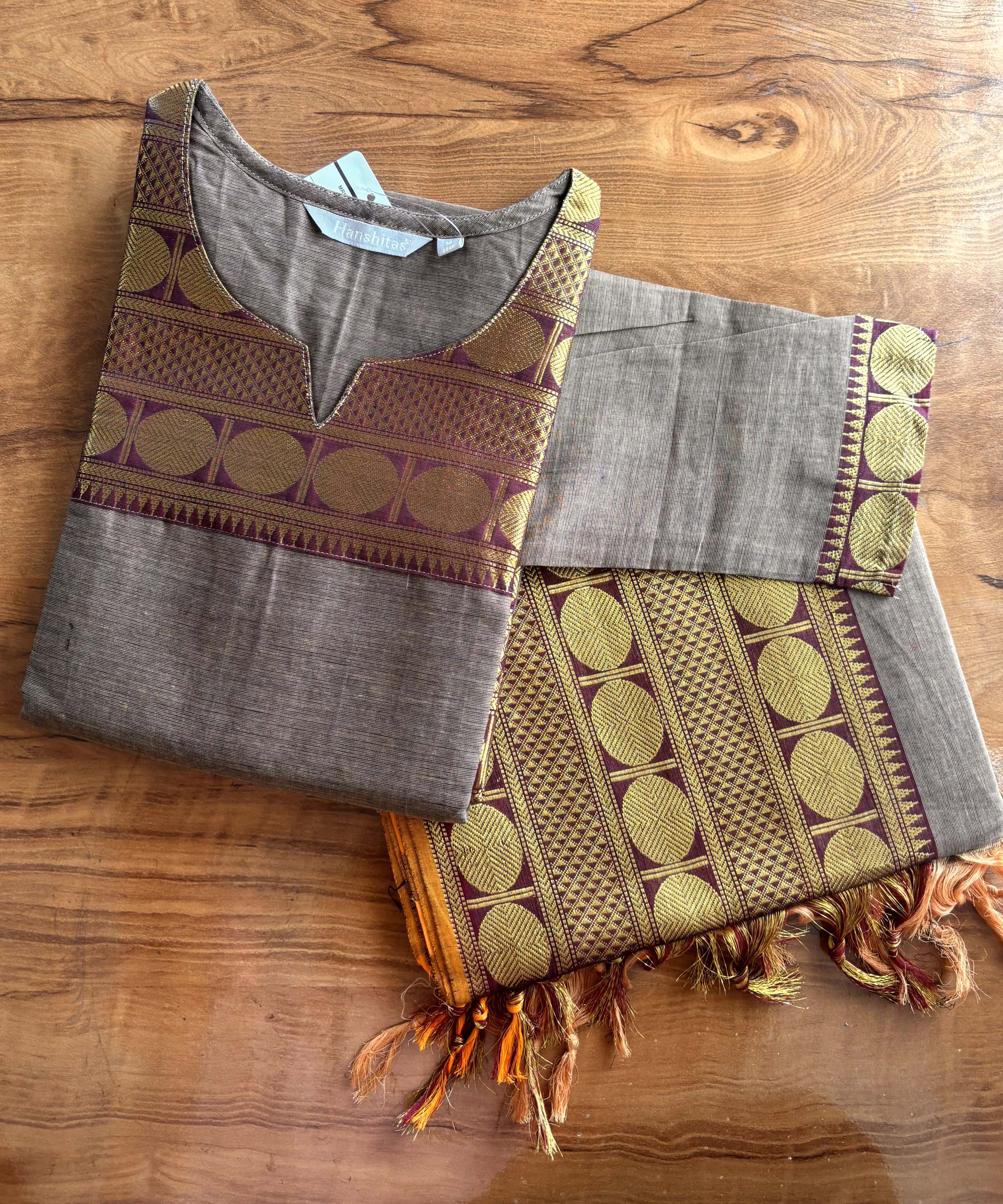 Coffee Brown Color Premium Kanchi Cotton 2 Piece Kurti and Dupatta / LSS198