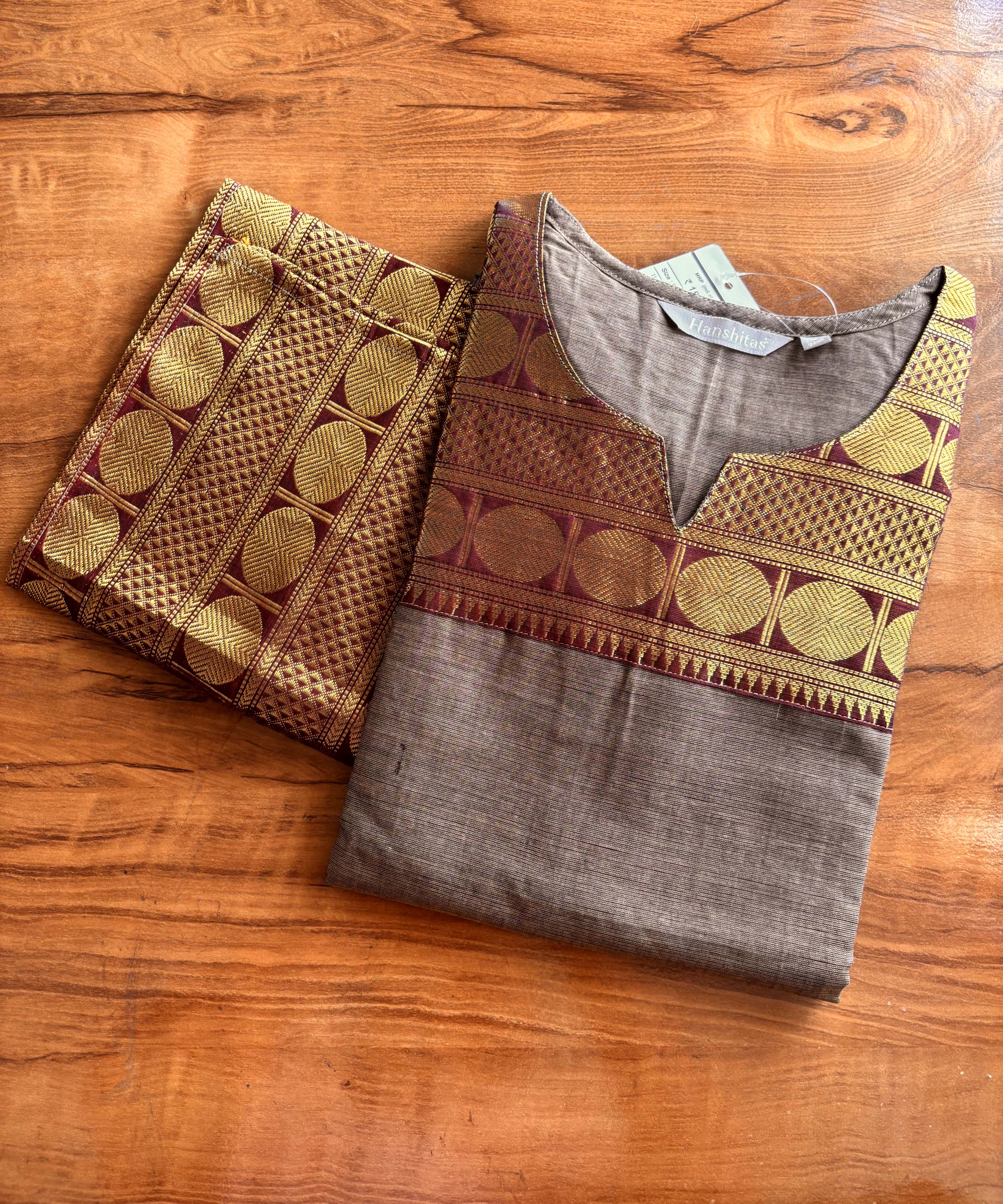 Coffee Brown Color Premium Kanchi Cotton 2 Piece Kurti and Dupatta / LSS198