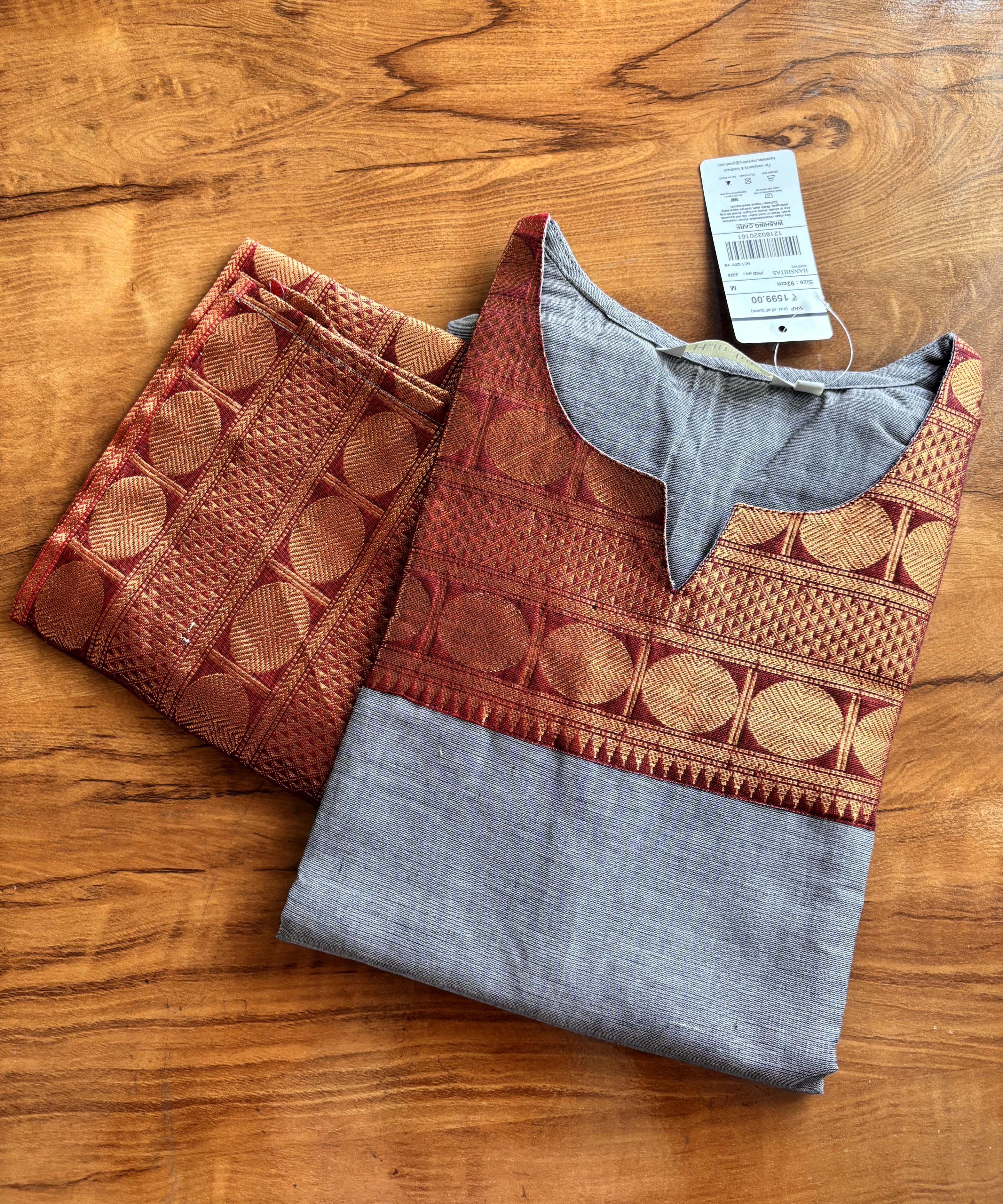 Gray and Maroon Color Premium Kanchi Cotton 2 Piece Kurti and Dupatta / LSS198
